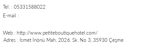Petite Boutique Apart Hotel telefon numaralar, faks, e-mail, posta adresi ve iletiim bilgileri
